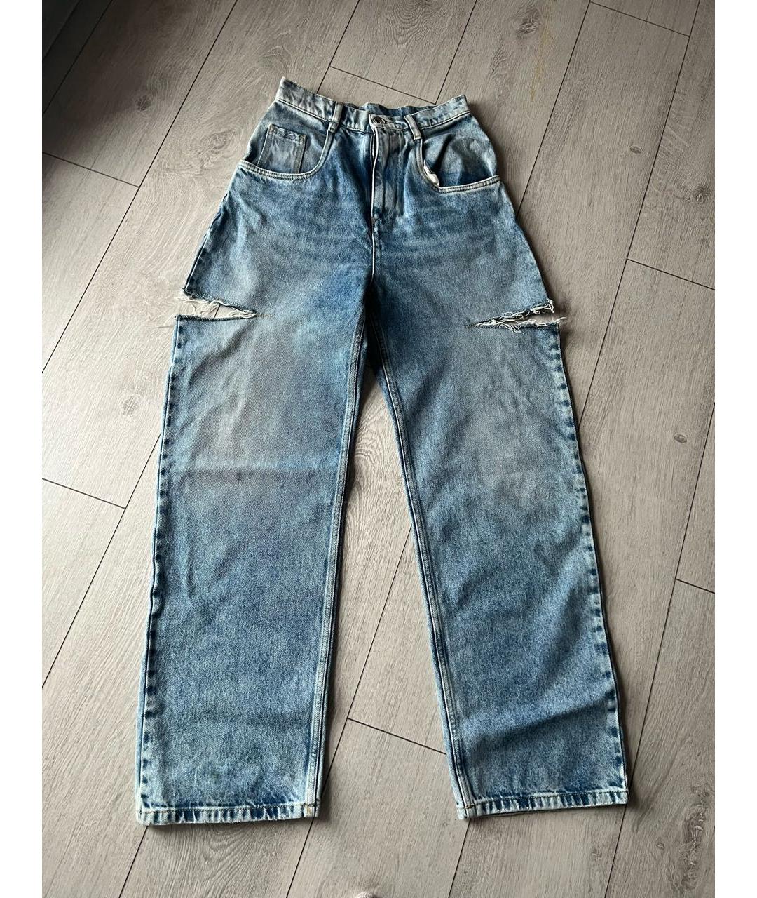 MAISON MARGIELA Голубые хлопковые прямые джинсы, фото 8