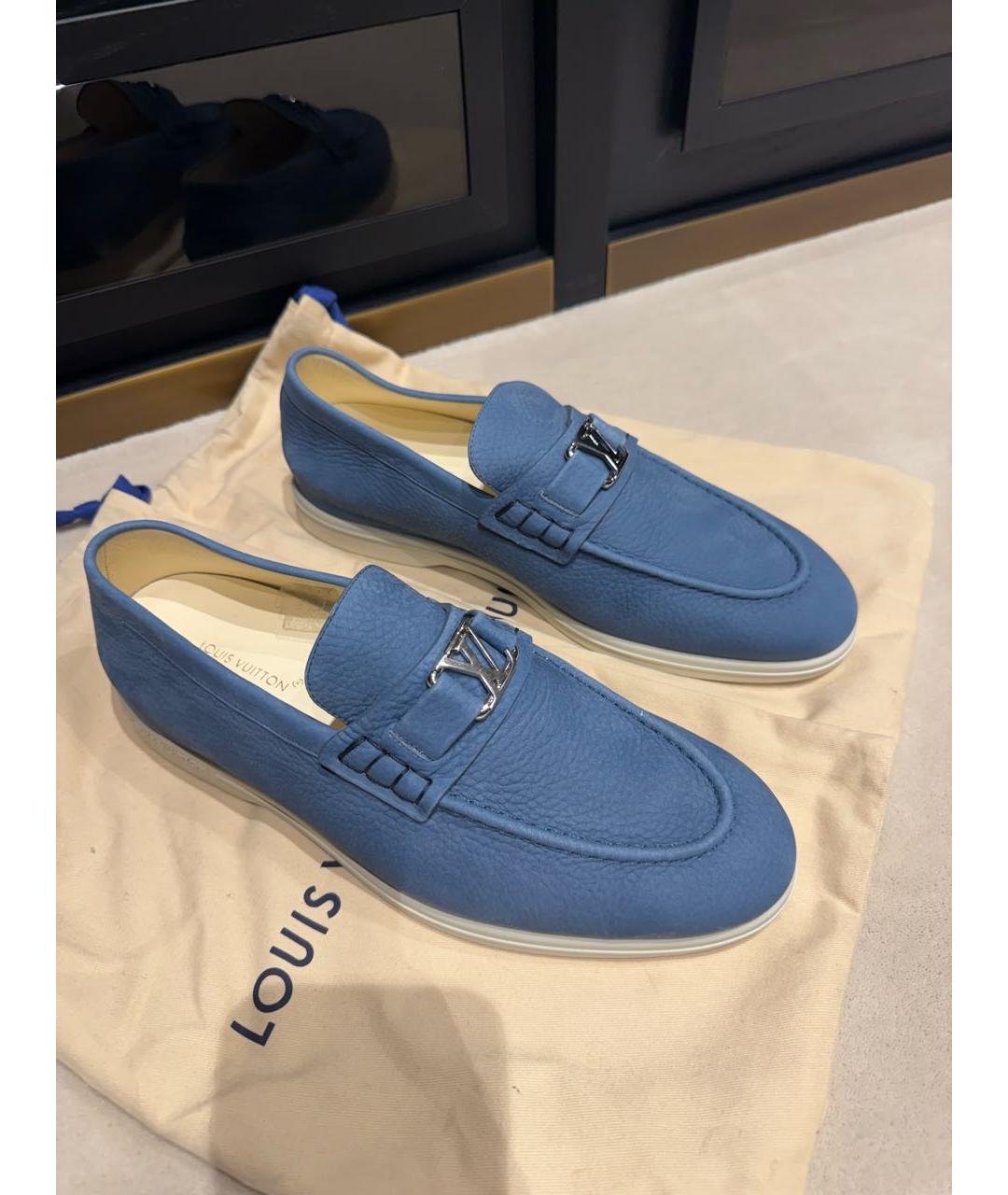 LOUIS VUITTON Голубые кожаные лоферы, фото 2