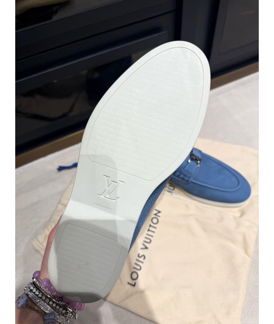 LOUIS VUITTON Голубые кожаные лоферы, фото 4