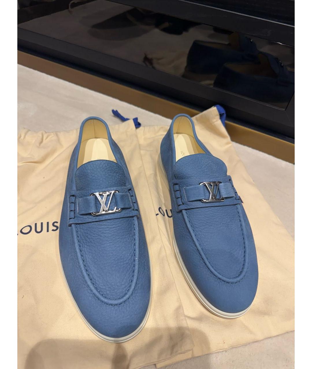 LOUIS VUITTON Голубые кожаные лоферы, фото 3
