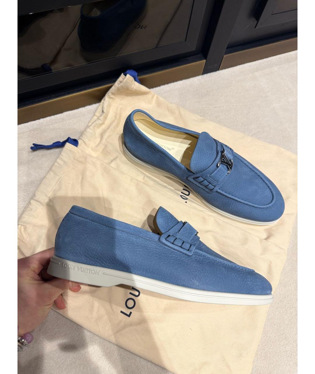 LOUIS VUITTON Голубые кожаные лоферы, фото 7