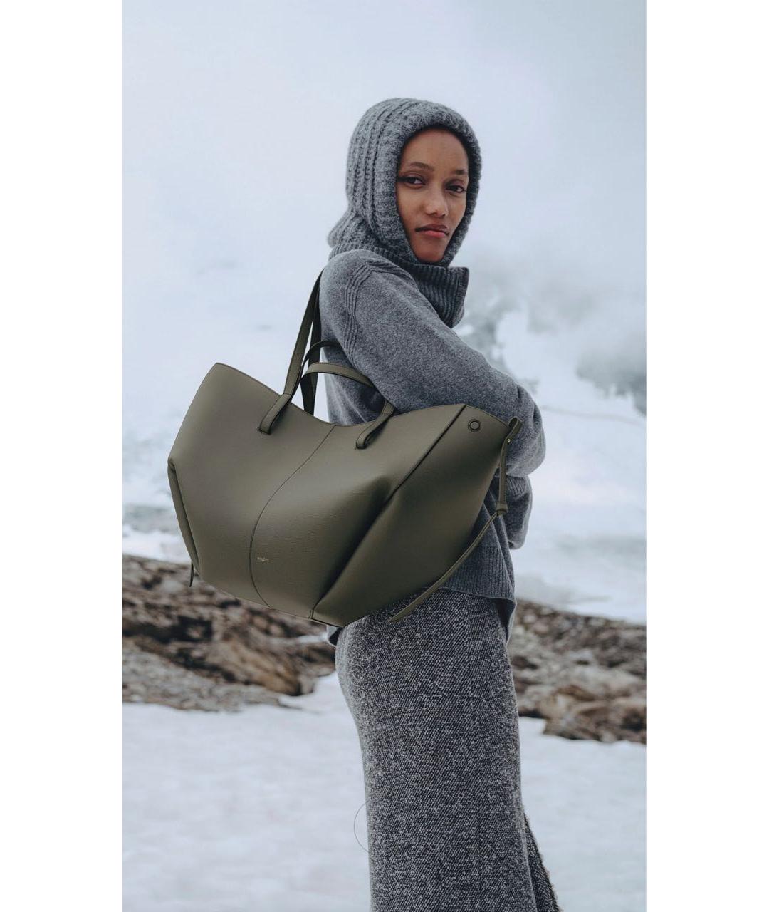 POLENE Хаки кожаная сумка тоут, фото 3