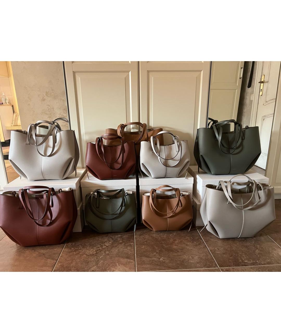 POLENE Хаки кожаная сумка тоут, фото 4