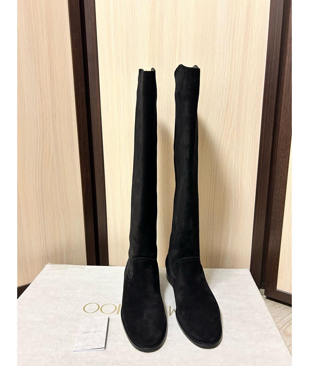 JIMMY CHOO Черные замшевые ботфорты, фото 4