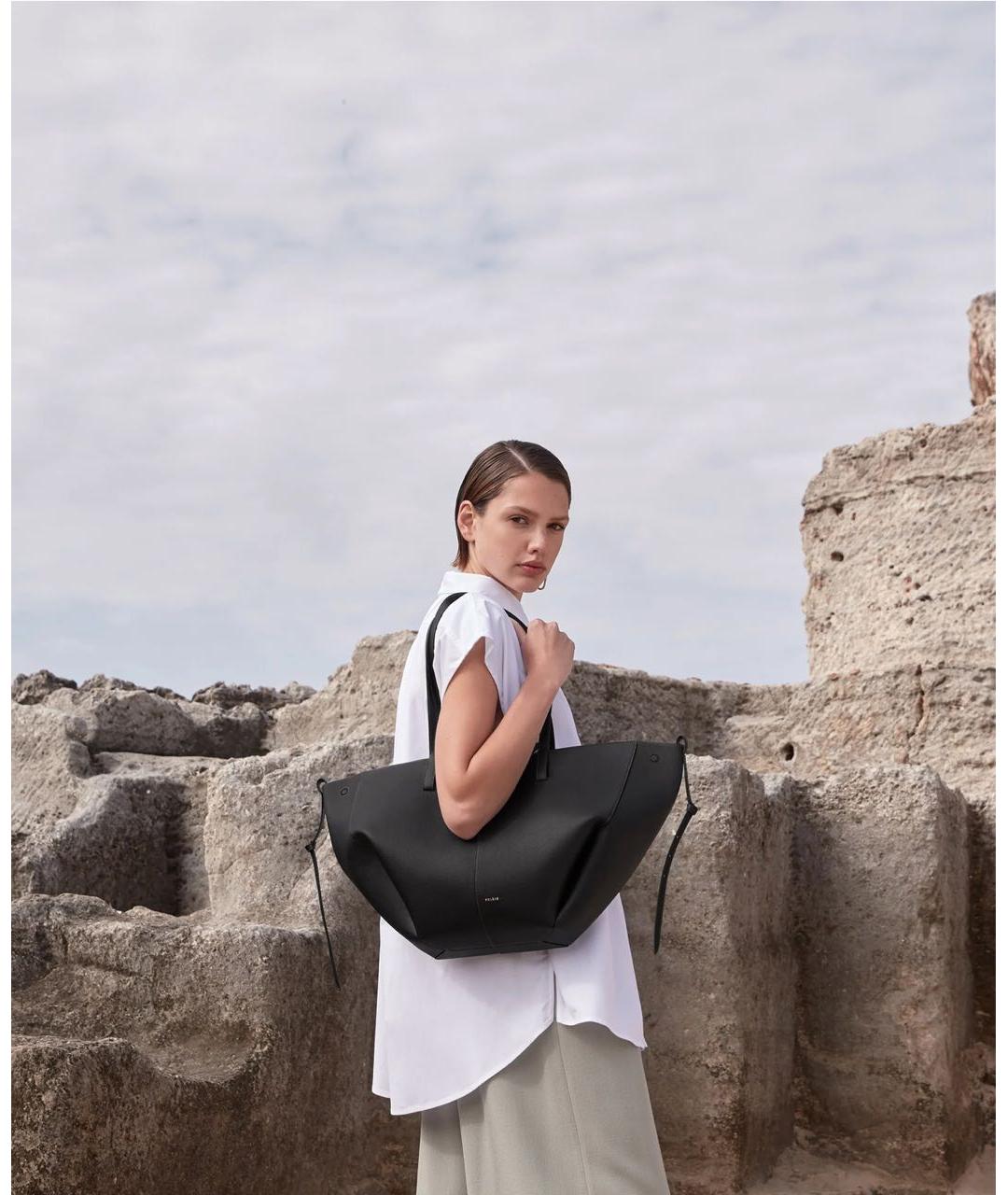 POLENE Черная кожаная сумка тоут, фото 4