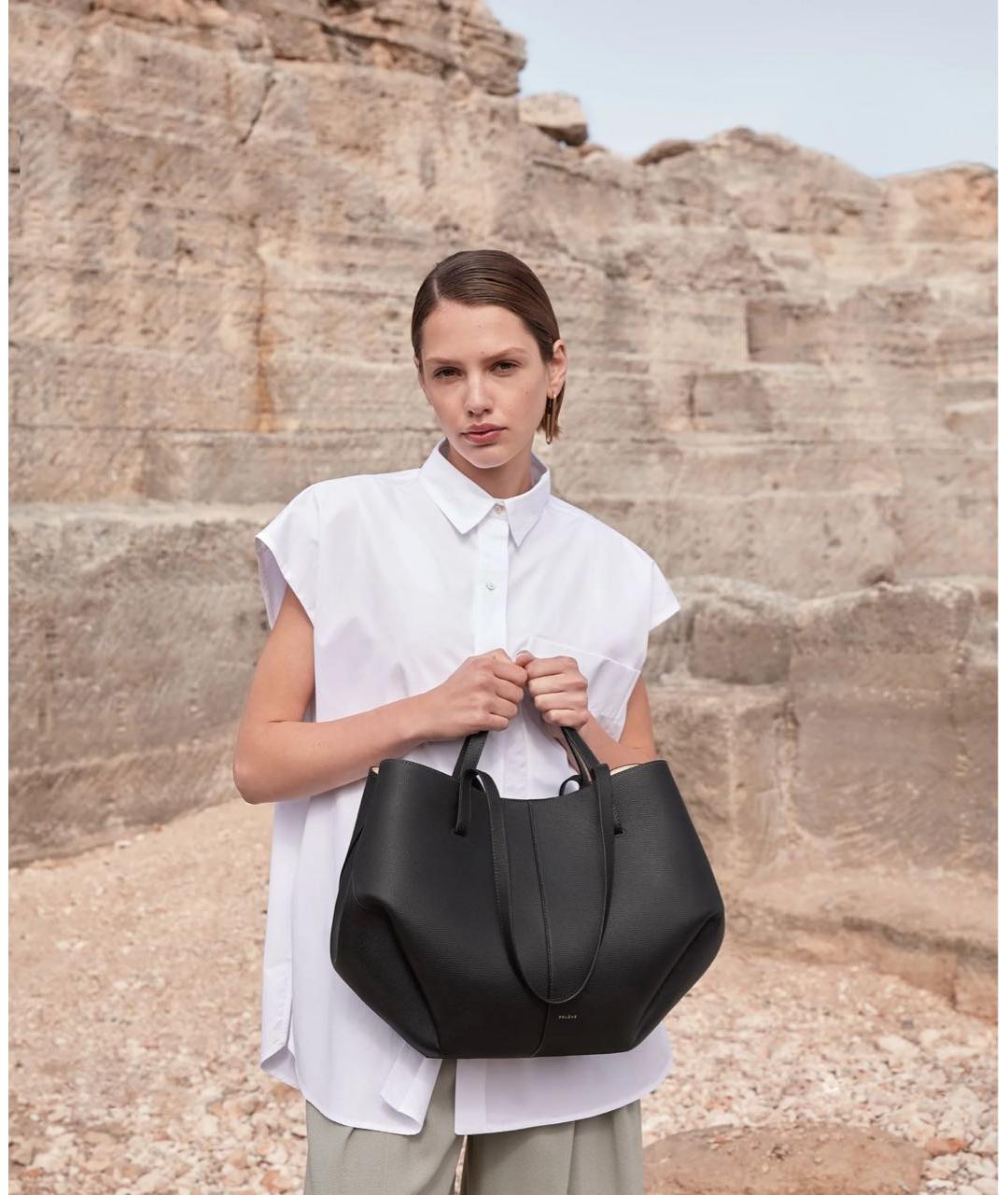 POLENE Черная кожаная сумка тоут, фото 5