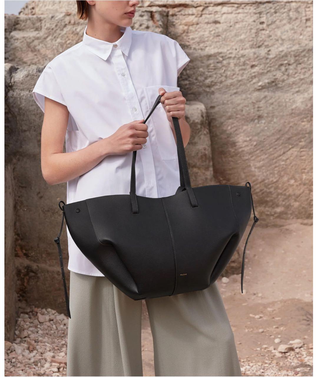 POLENE Черная кожаная сумка тоут, фото 3