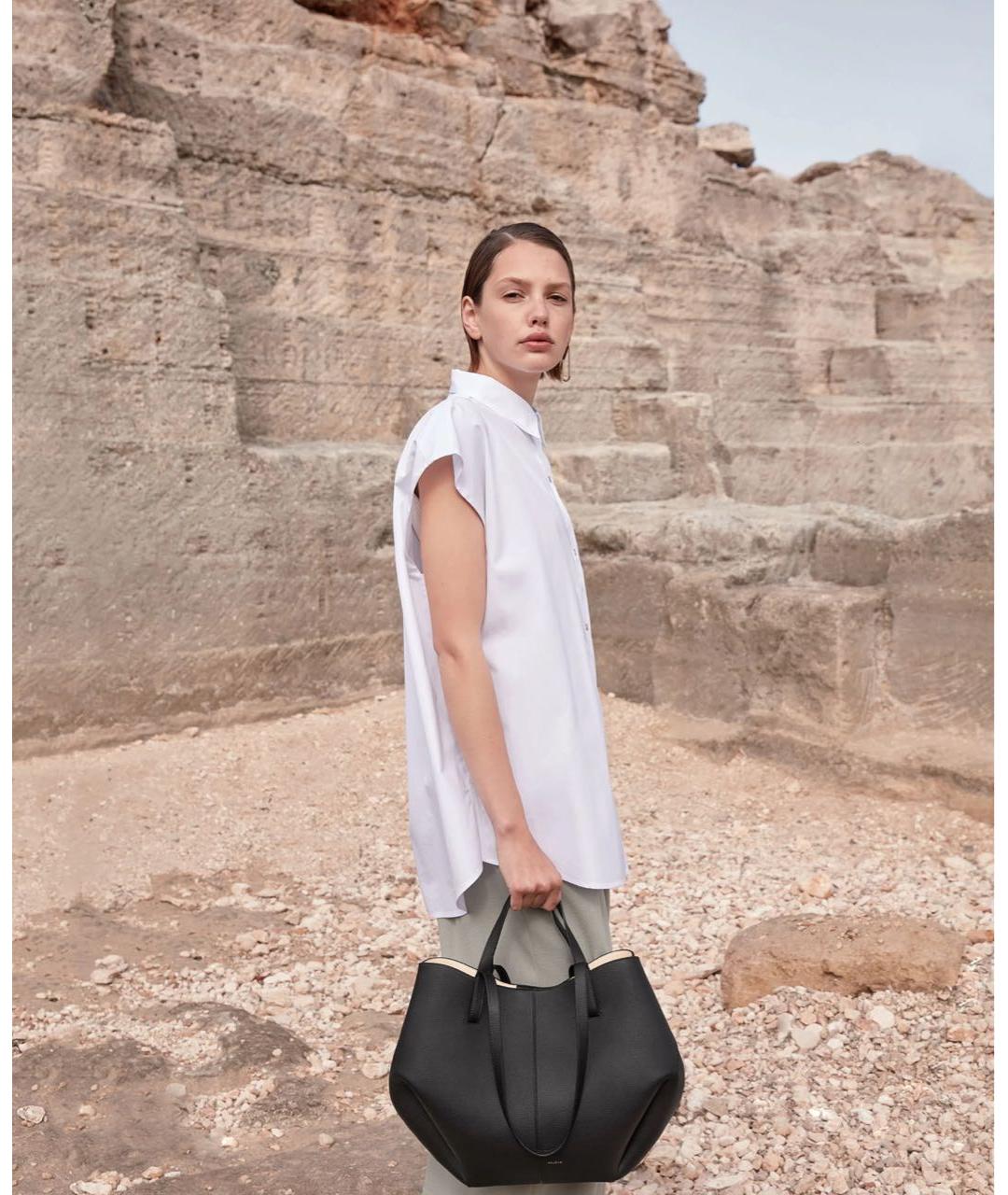 POLENE Черная кожаная сумка тоут, фото 2