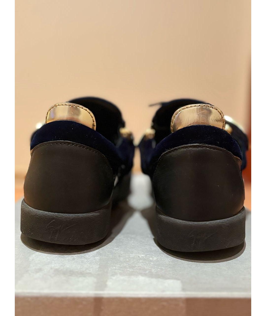GIUSEPPE ZANOTTI DESIGN Темно-синие бархатные низкие кроссовки / кеды, фото 4