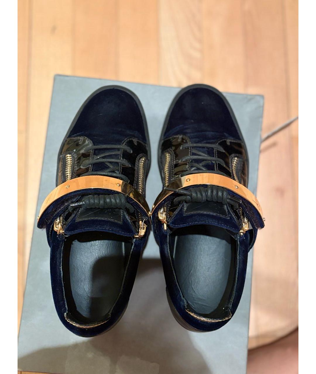 GIUSEPPE ZANOTTI DESIGN Темно-синие бархатные низкие кроссовки / кеды, фото 2