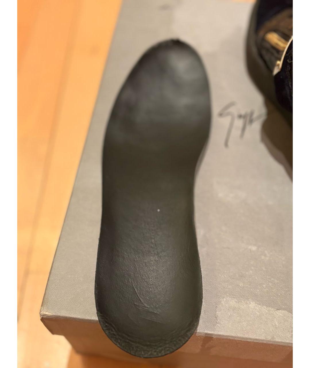 GIUSEPPE ZANOTTI DESIGN Темно-синие бархатные низкие кроссовки / кеды, фото 7