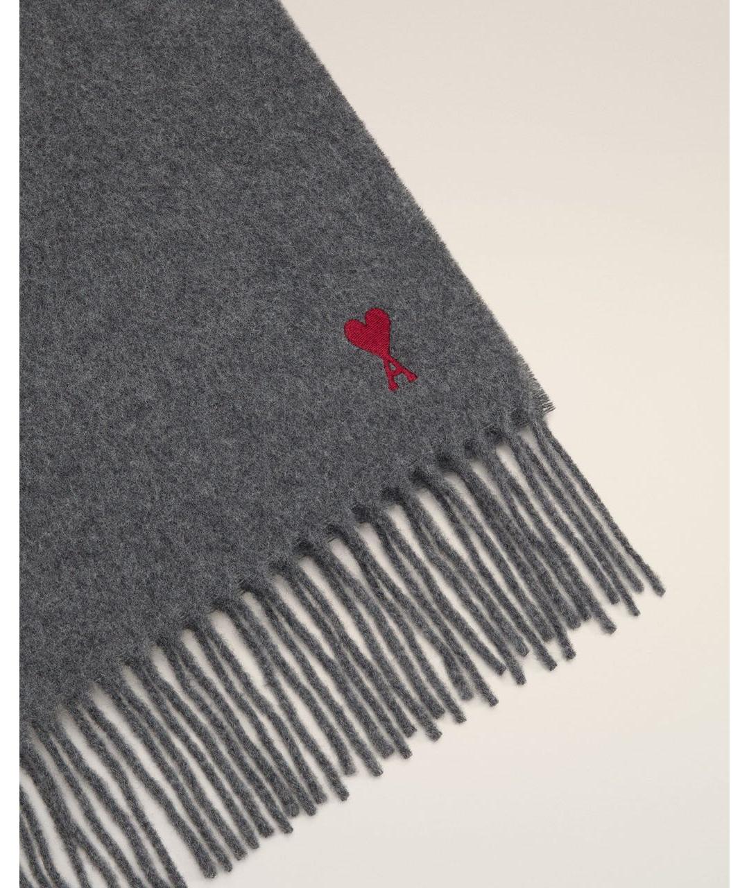 Ami Paris Серый шерстяной шарф, фото 5