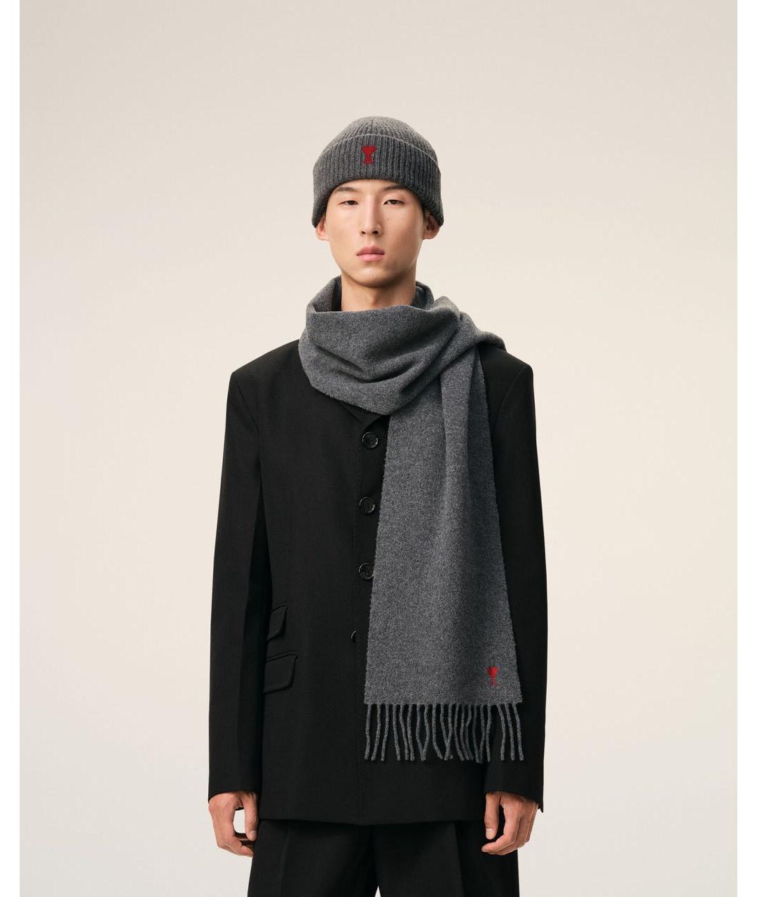 Ami Paris Серый шерстяной шарф, фото 6