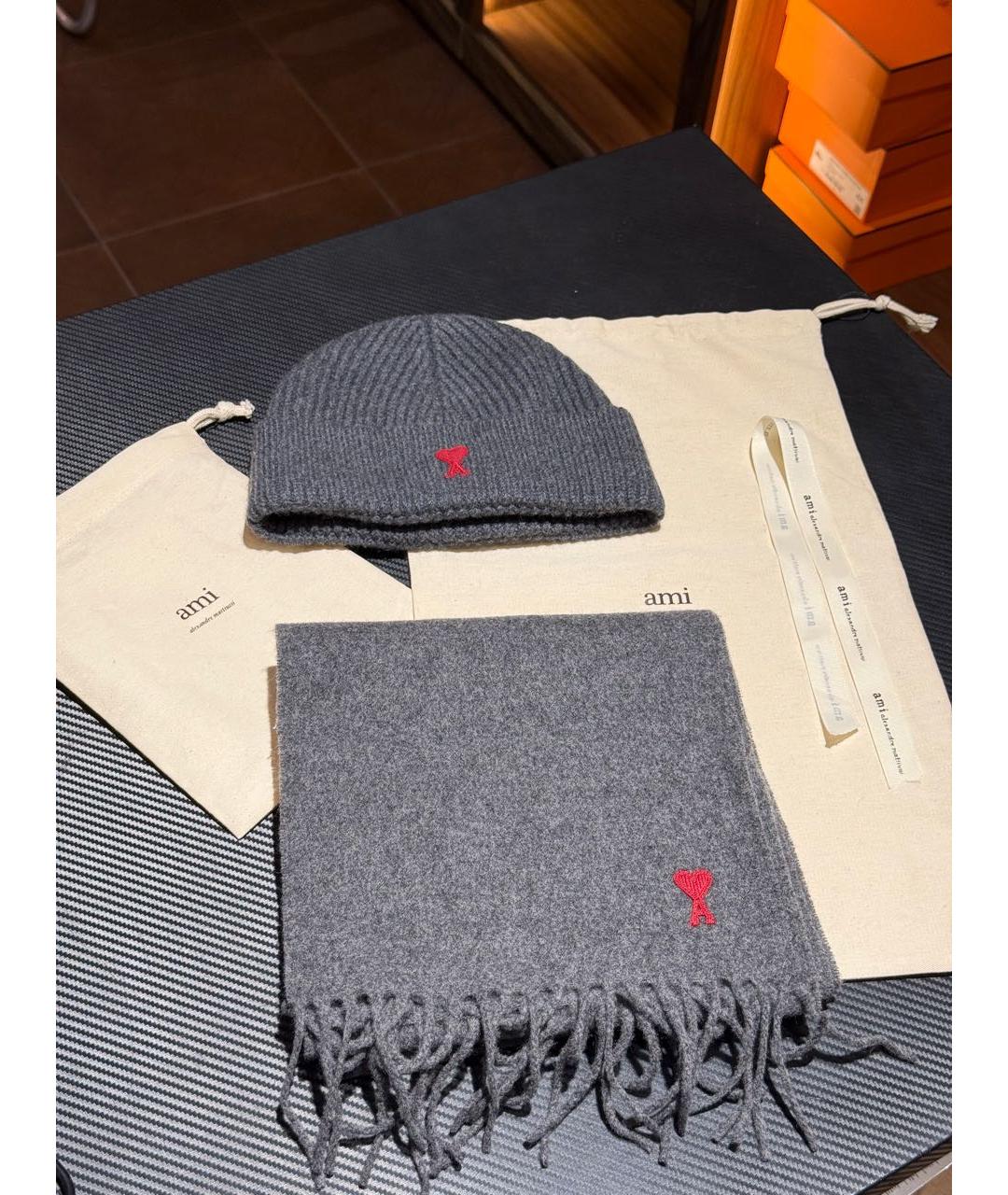 Ami Paris Серый шерстяной шарф, фото 4