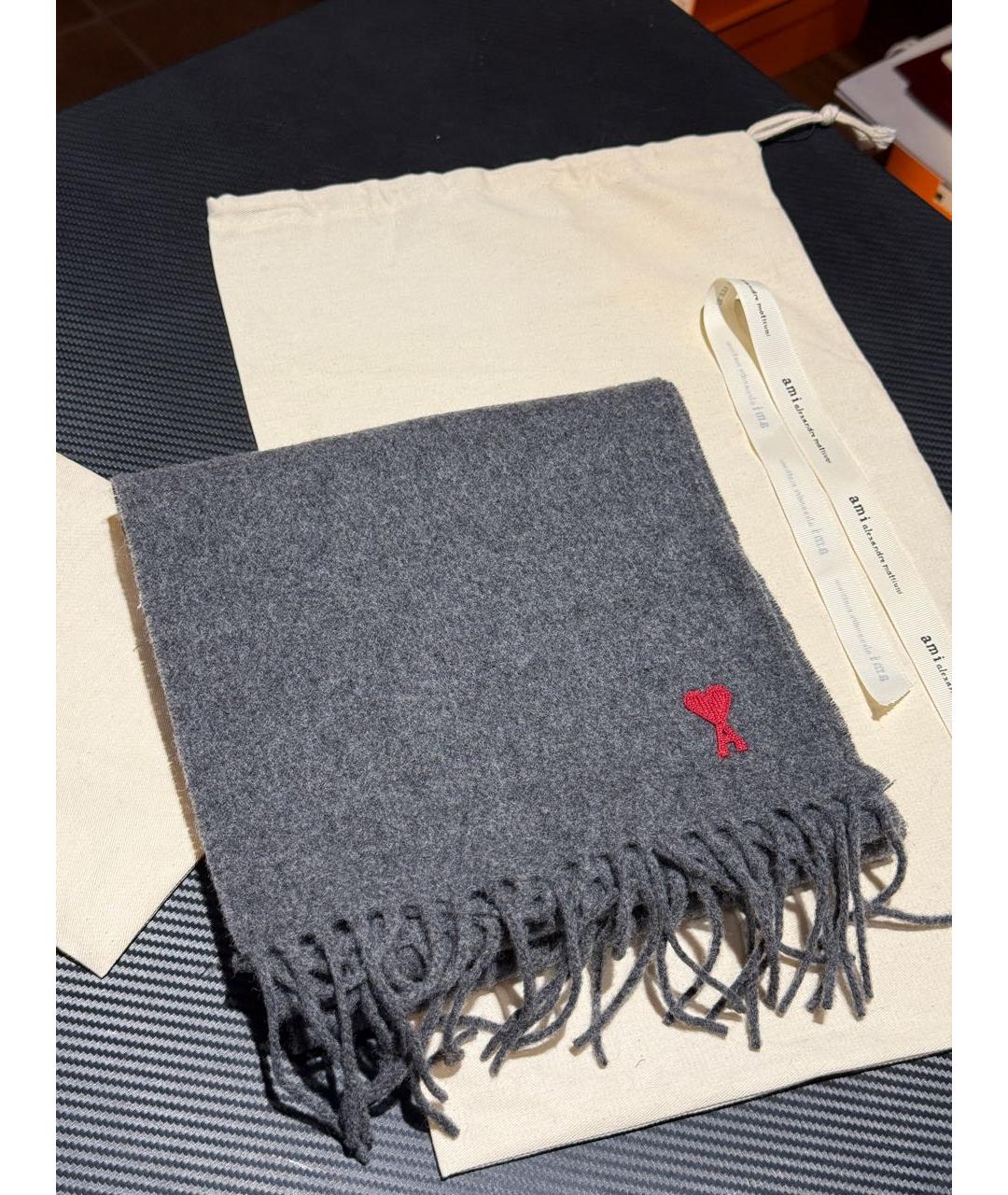 Ami Paris Серый шерстяной шарф, фото 2