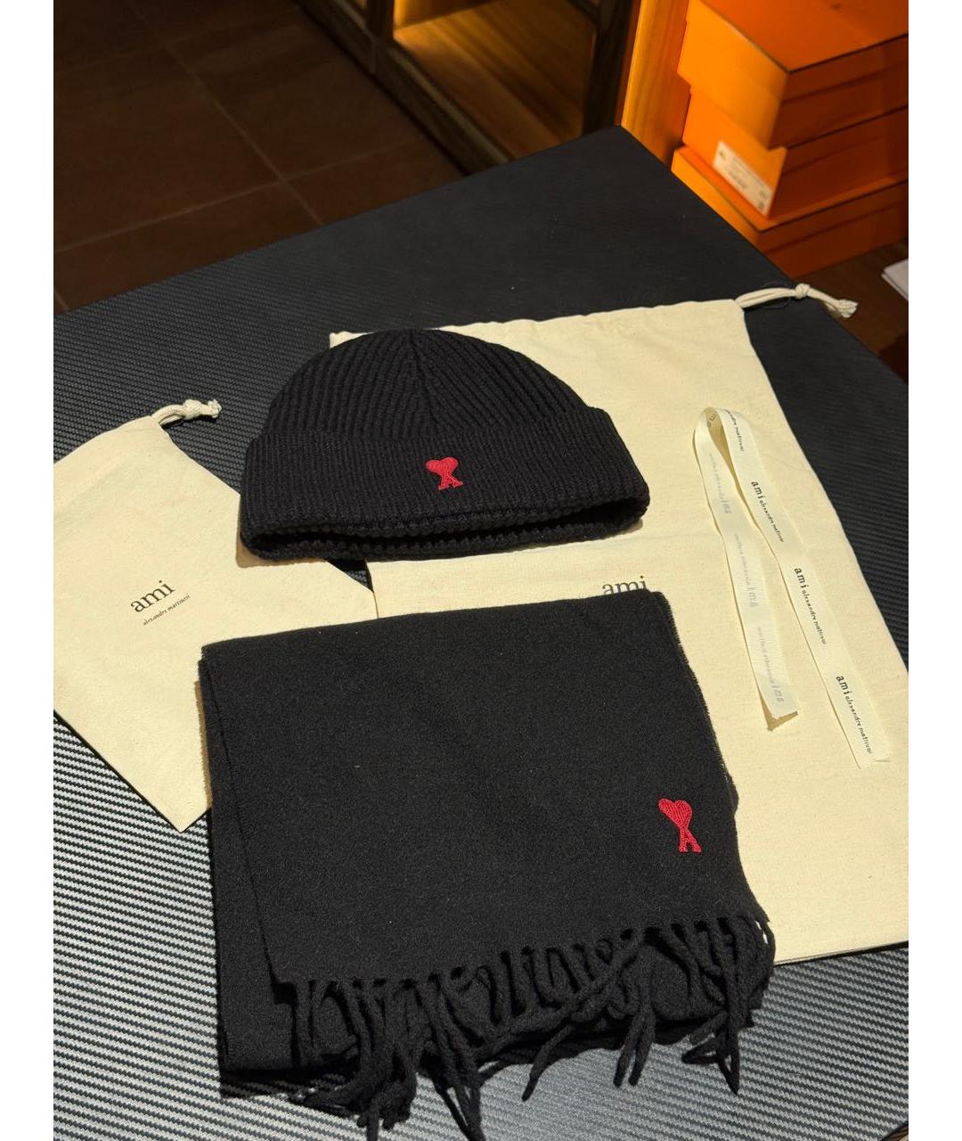 Ami Paris Черный шерстяной шарф, фото 4