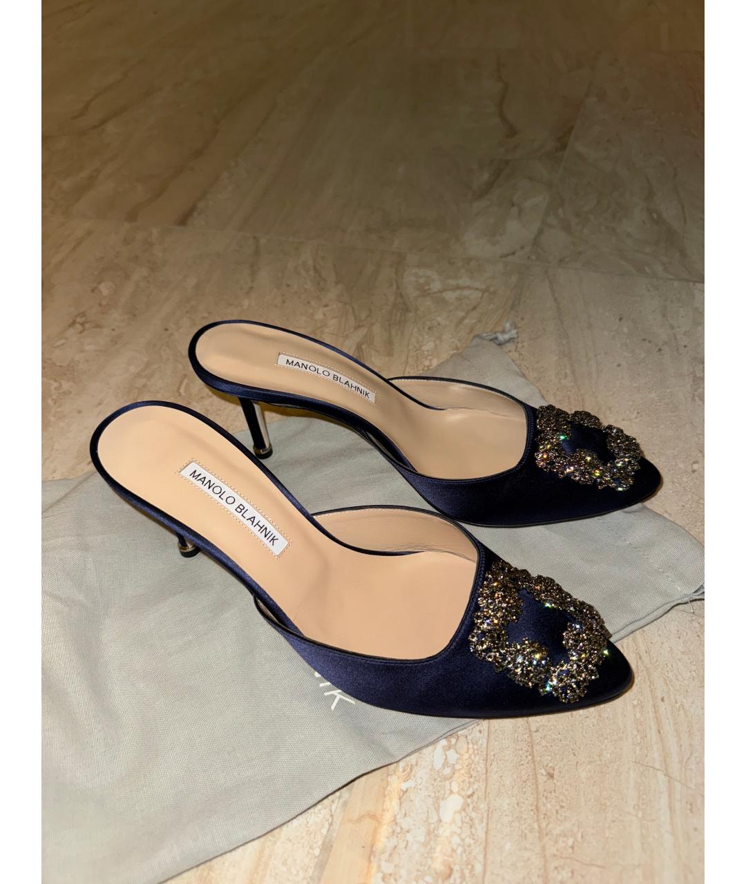 MANOLO BLAHNIK Синие текстильные мюли, фото 5