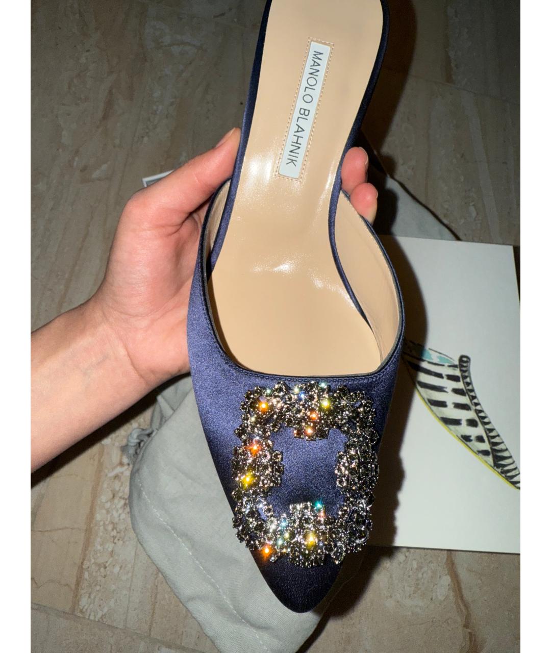 MANOLO BLAHNIK Синие текстильные мюли, фото 4