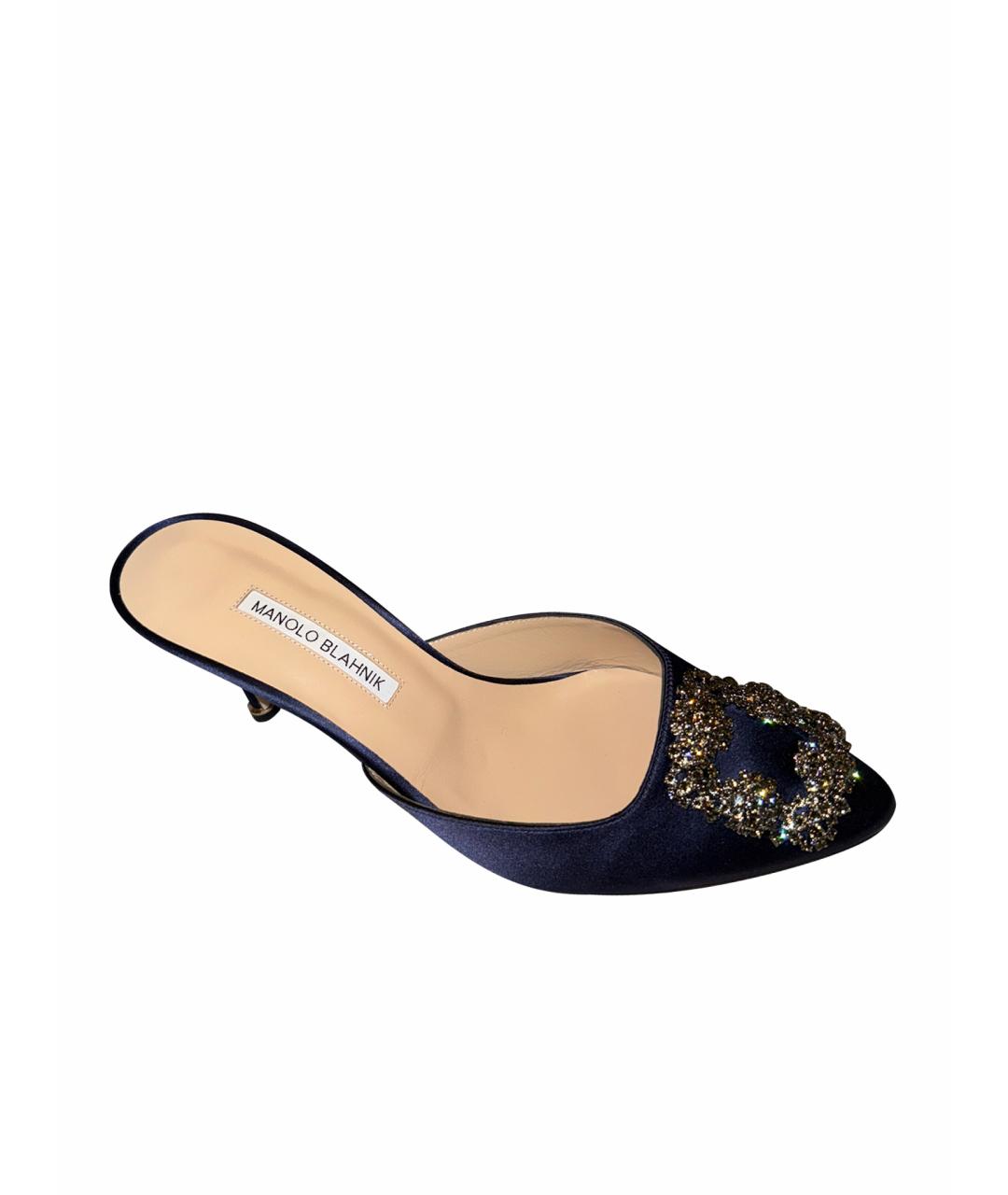 MANOLO BLAHNIK Синие текстильные мюли, фото 1