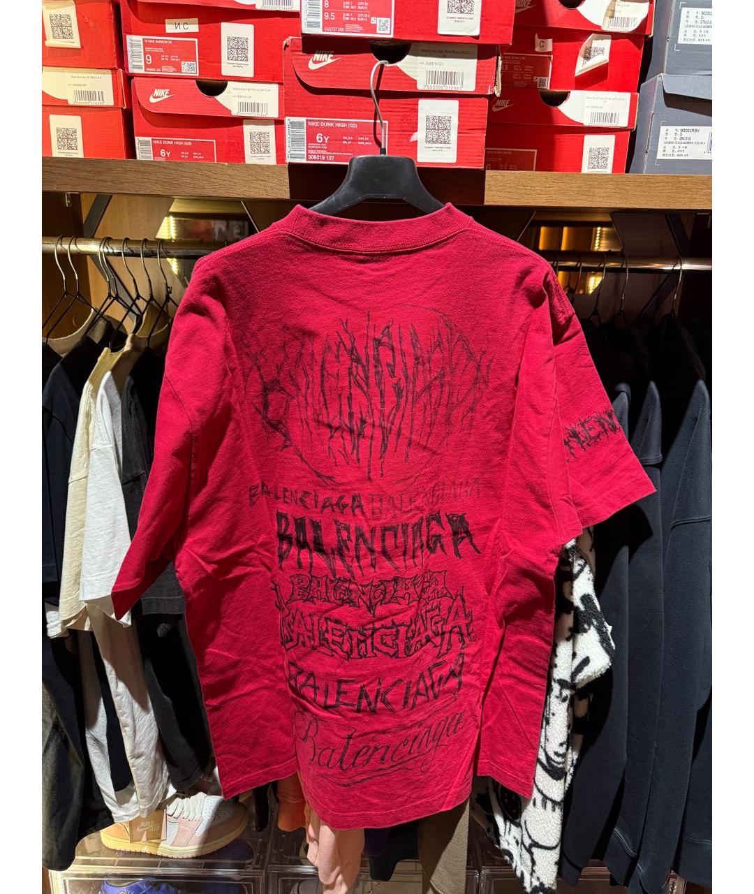 BALENCIAGA Красная хлопковая футболка, фото 3