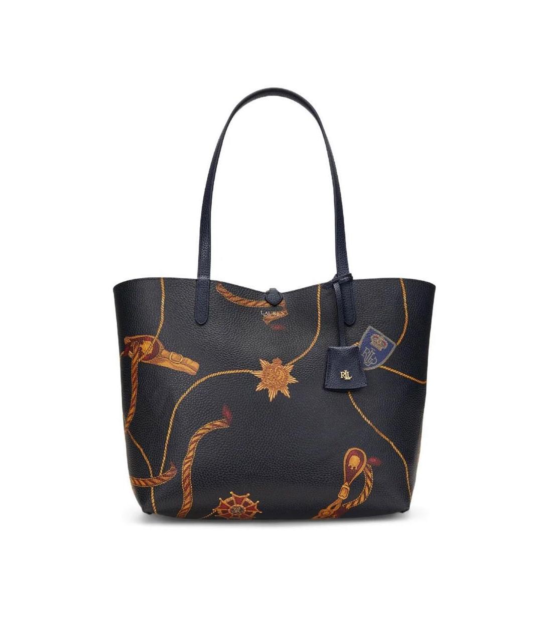 RALPH LAUREN Темно-синяя кожаная сумка тоут, фото 3