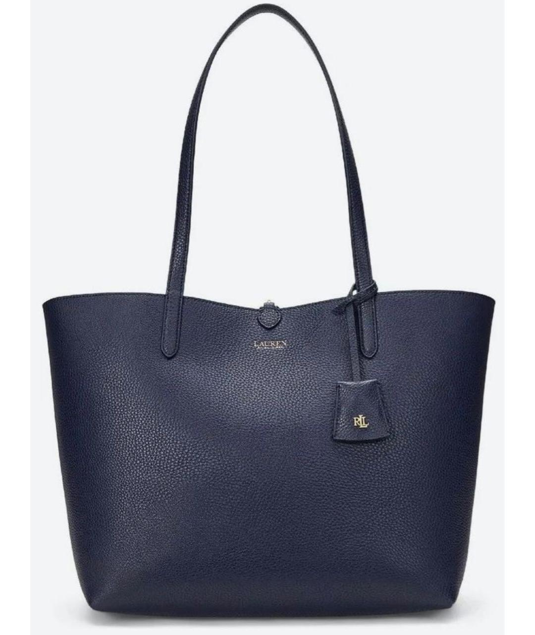 RALPH LAUREN Темно-синяя кожаная сумка тоут, фото 7