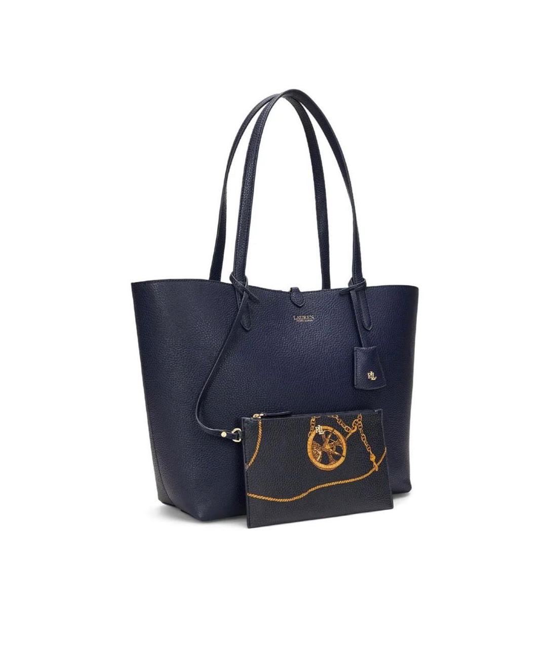 RALPH LAUREN Темно-синяя кожаная сумка тоут, фото 2