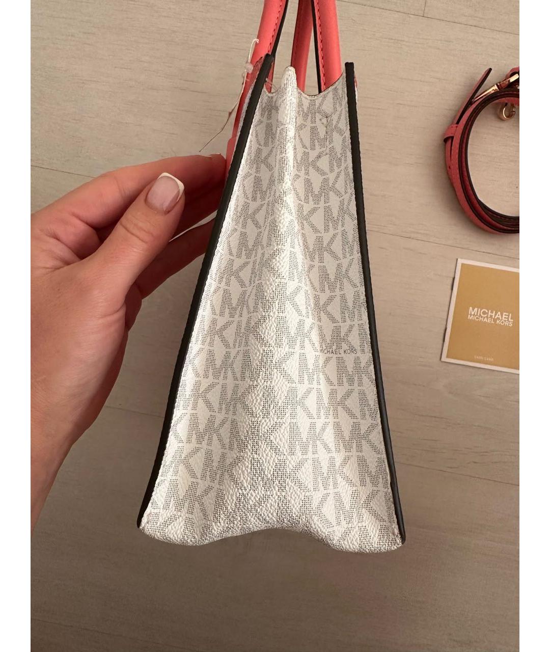 MICHAEL KORS Коралловая кожаная сумка с короткими ручками, фото 4