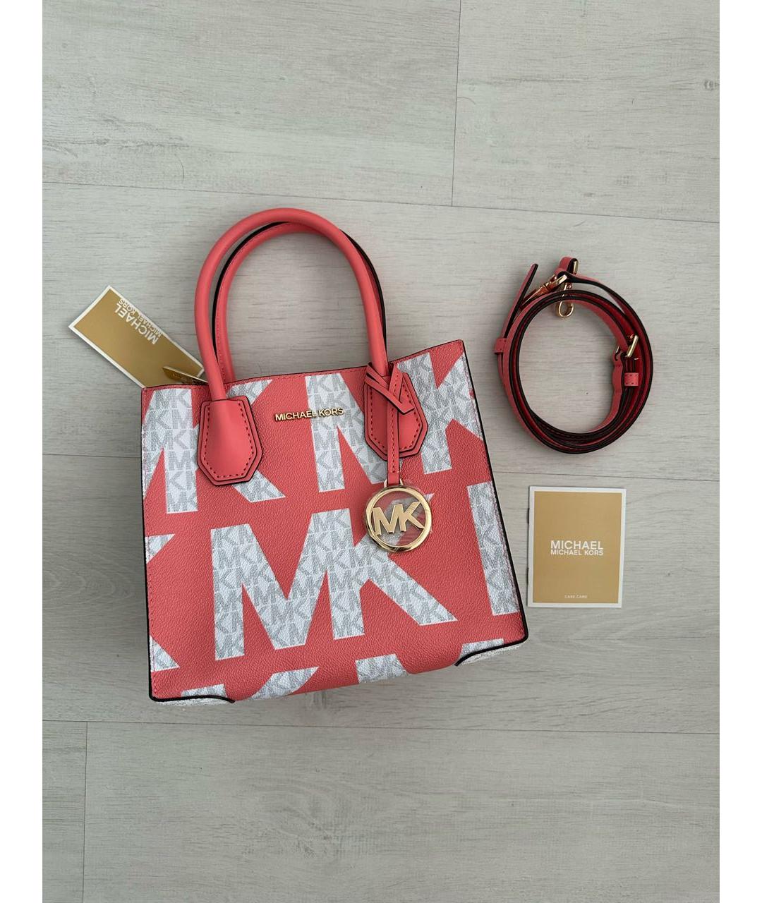 MICHAEL KORS Коралловая кожаная сумка с короткими ручками, фото 7