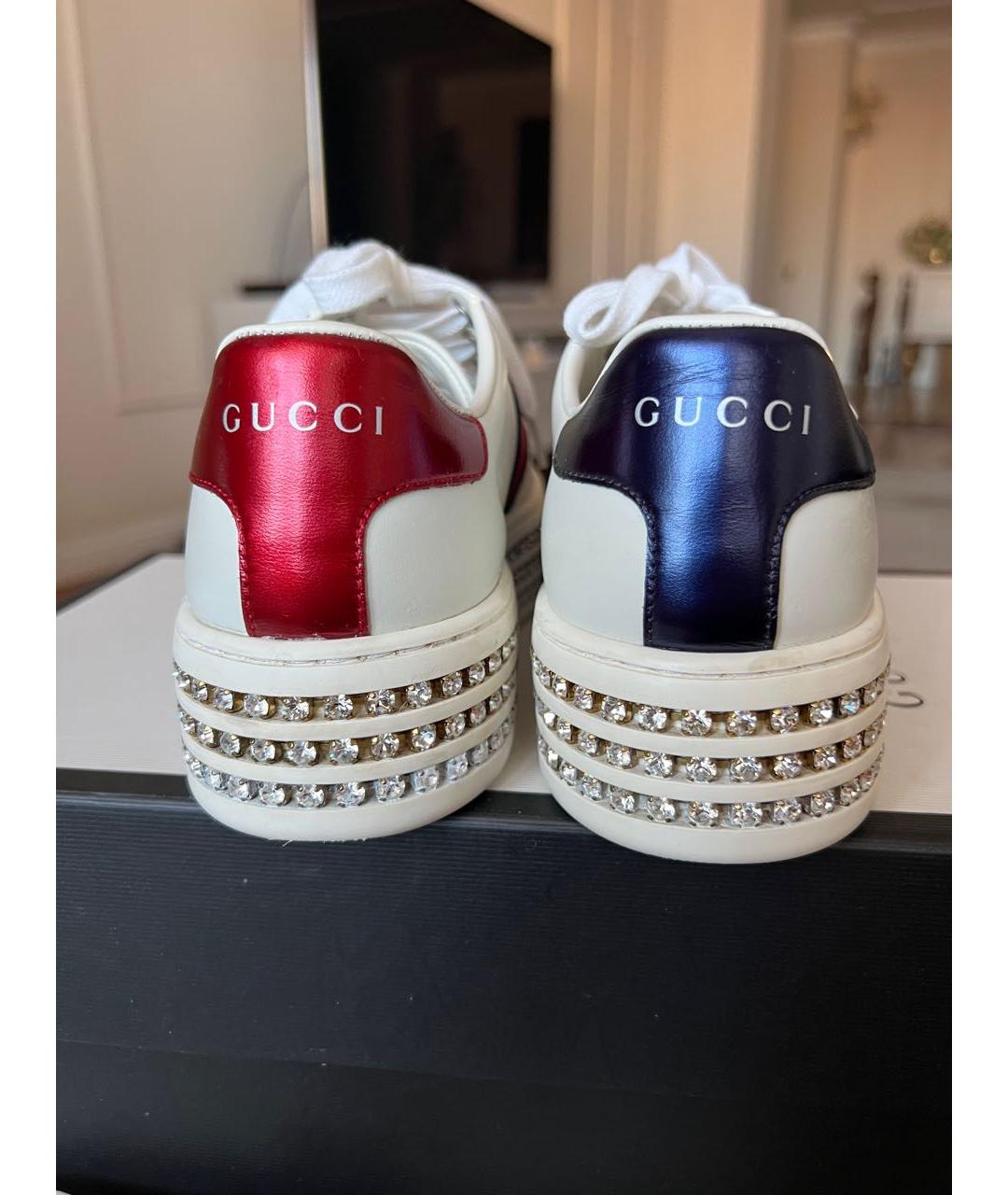 GUCCI Белые кожаные кроссовки, фото 3