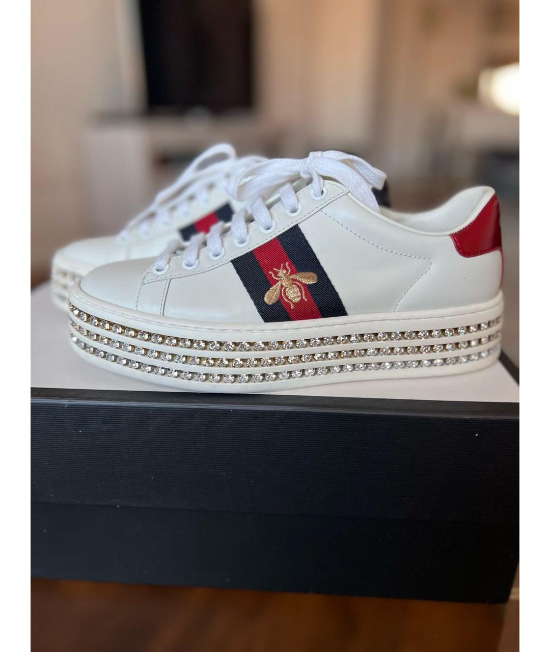 GUCCI Белые кожаные кроссовки, фото 5