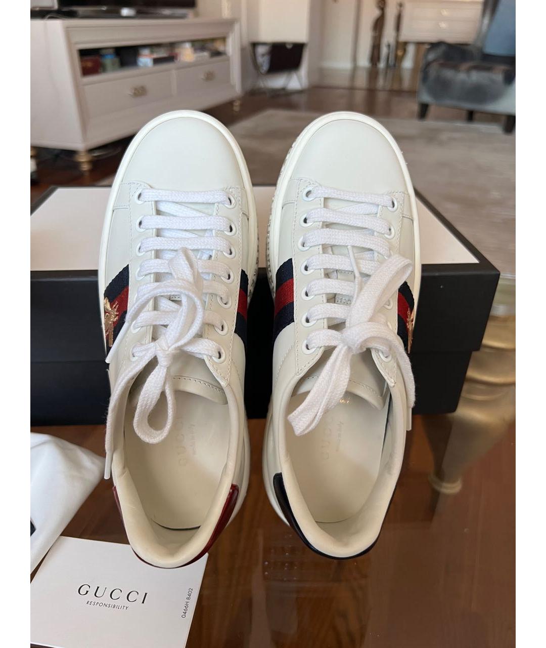 GUCCI Белые кожаные кроссовки, фото 2