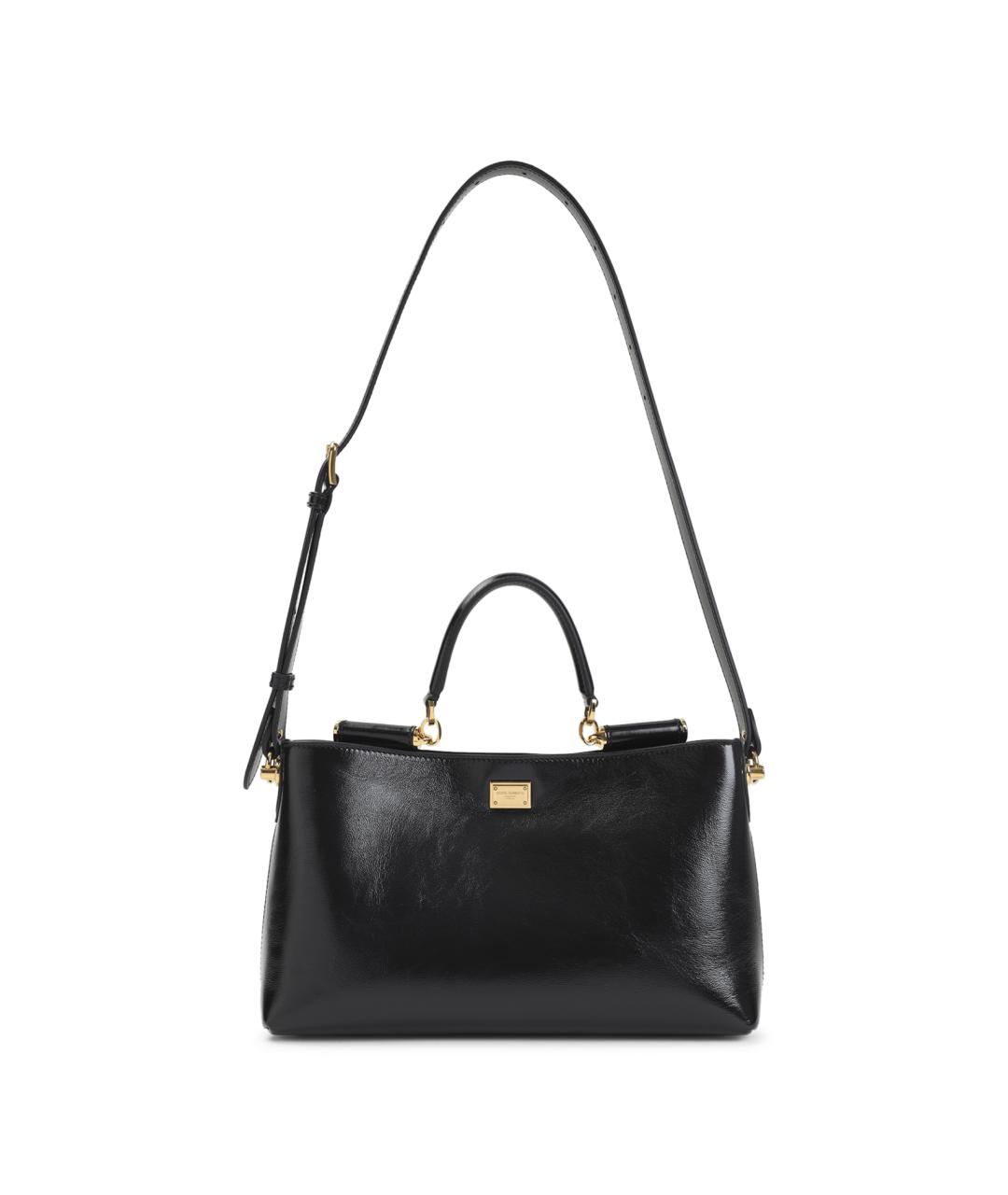 DOLCE&GABBANA Черная кожаная сумка тоут, фото 3