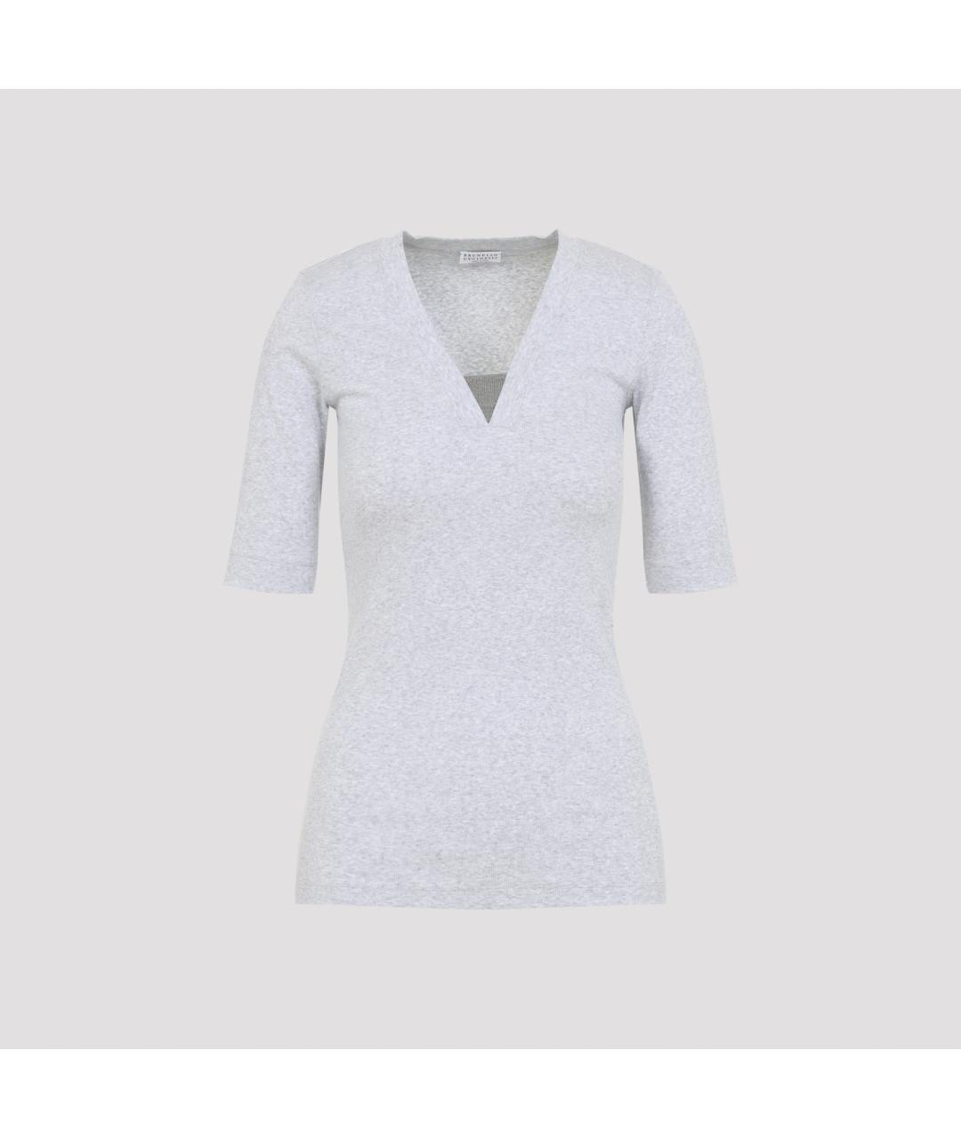 BRUNELLO CUCINELLI Серая хлопковая футболка, фото 3