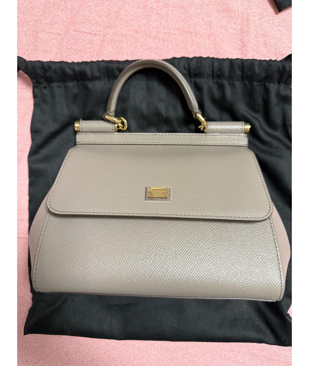 DOLCE&GABBANA Бежевая кожаная сумка с короткими ручками, фото 5