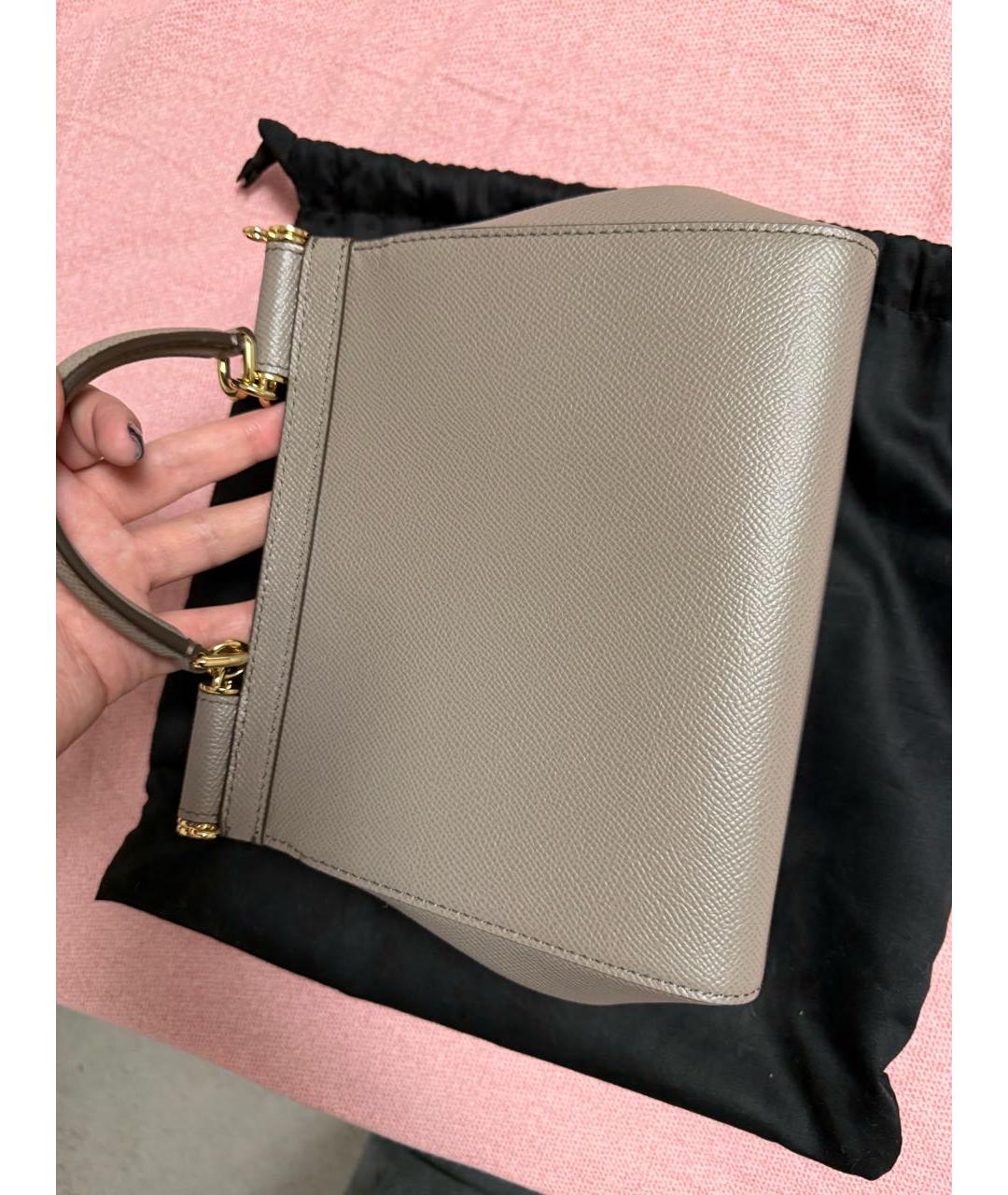 DOLCE&GABBANA Бежевая кожаная сумка с короткими ручками, фото 3