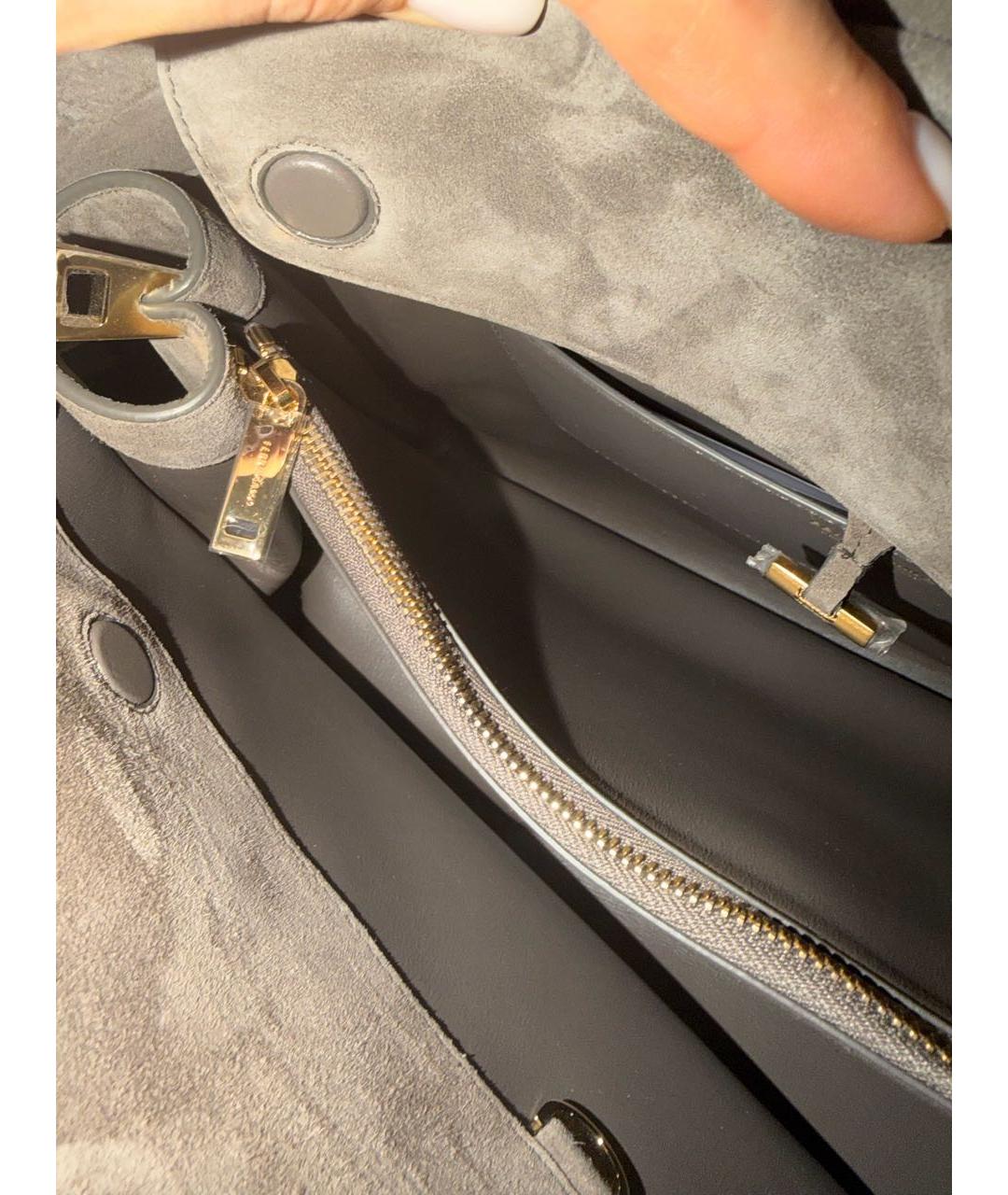 FERRAGAMO Антрацитовая замшевая сумка с короткими ручками, фото 5