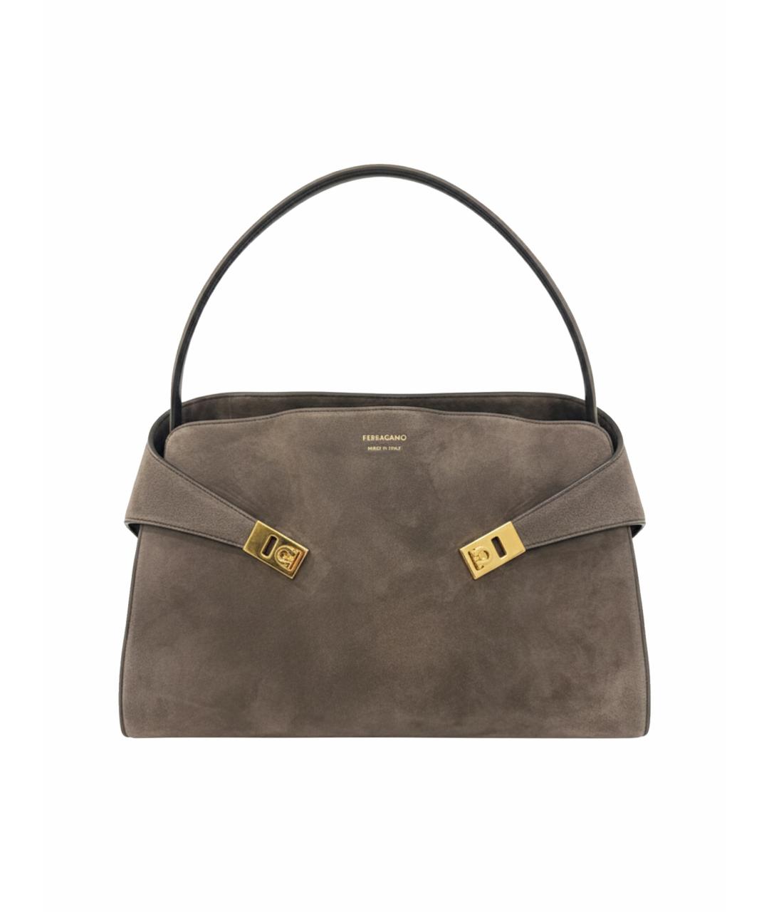 FERRAGAMO Антрацитовая замшевая сумка с короткими ручками, фото 1