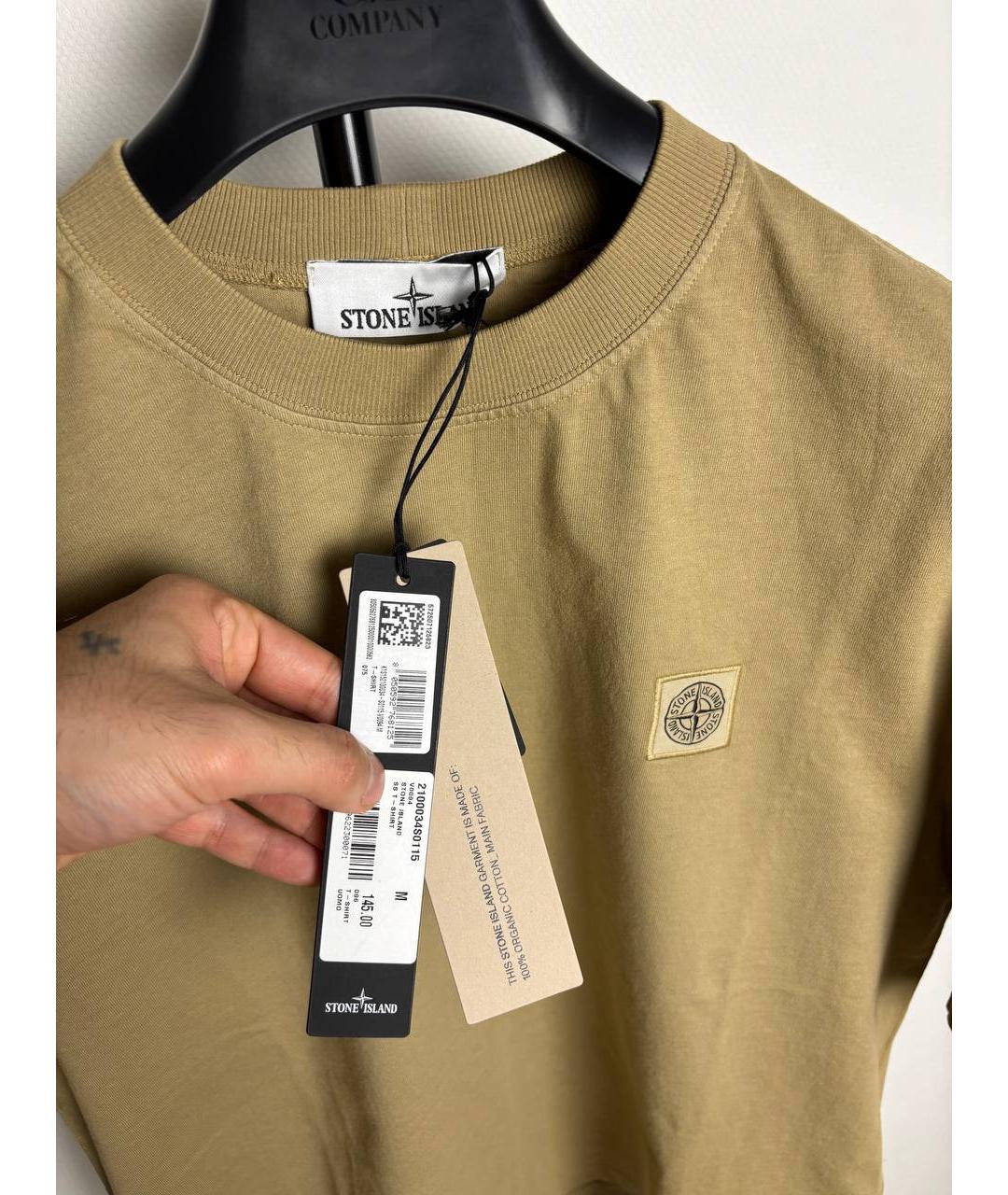 STONE ISLAND Горчичная хлопковая футболка, фото 3