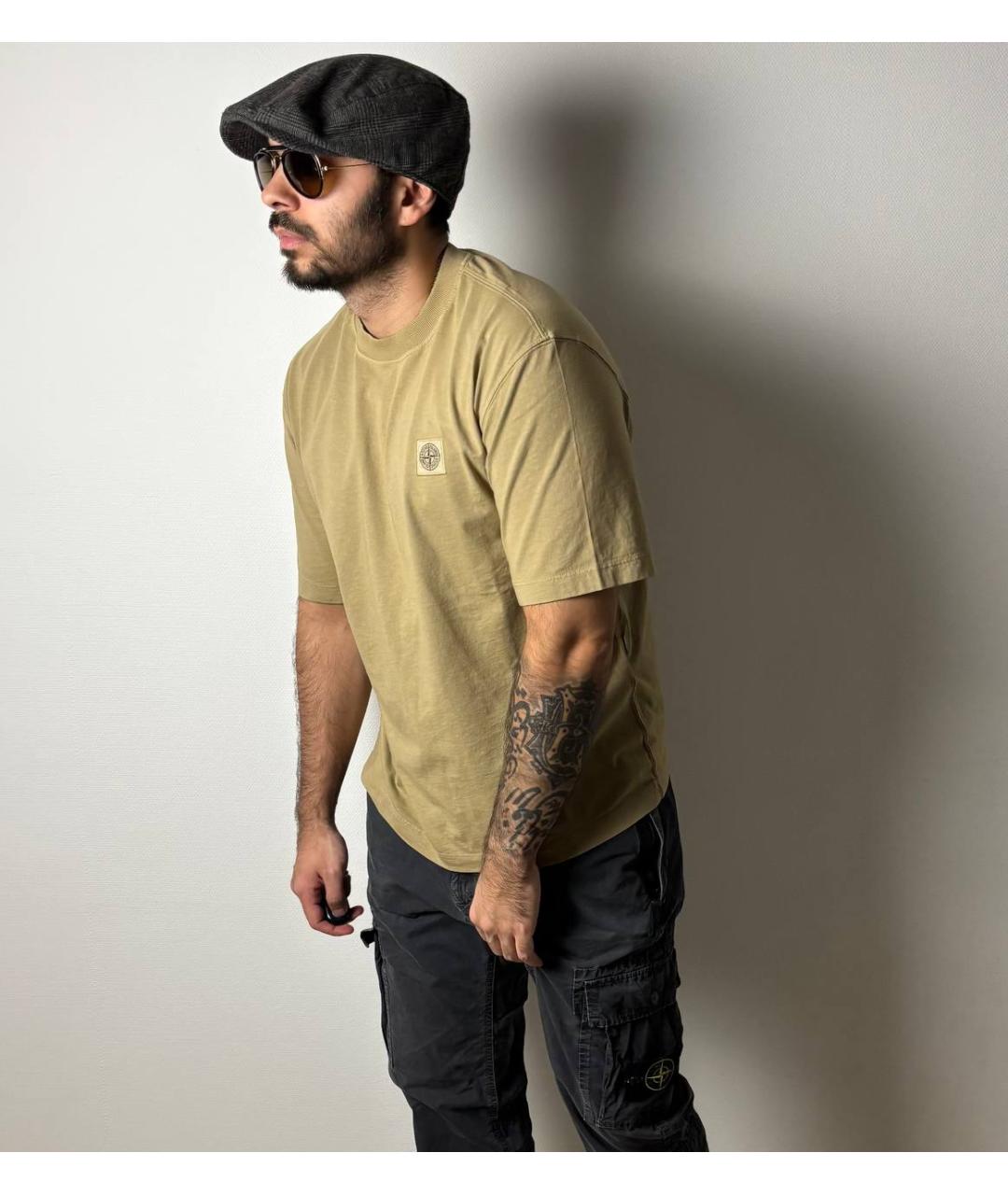 STONE ISLAND Горчичная хлопковая футболка, фото 6