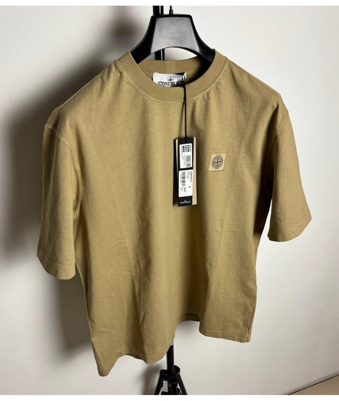 STONE ISLAND Горчичная хлопковая футболка, фото 2