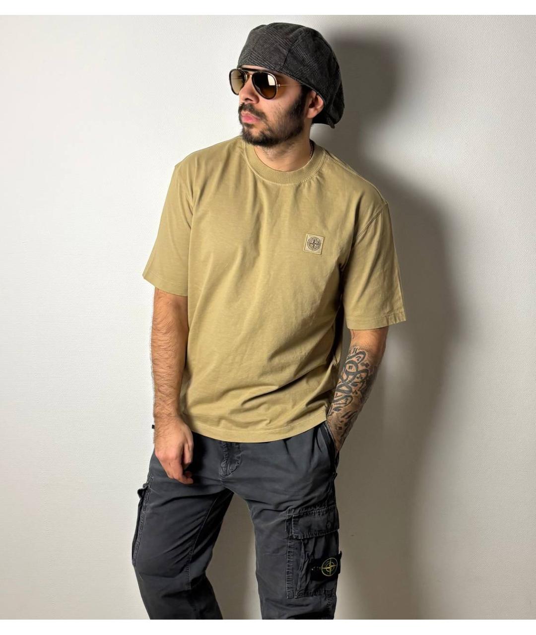 STONE ISLAND Горчичная хлопковая футболка, фото 7