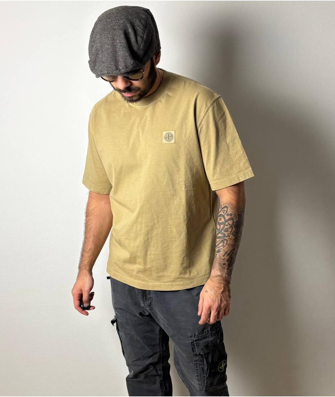 STONE ISLAND Горчичная хлопковая футболка, фото 5