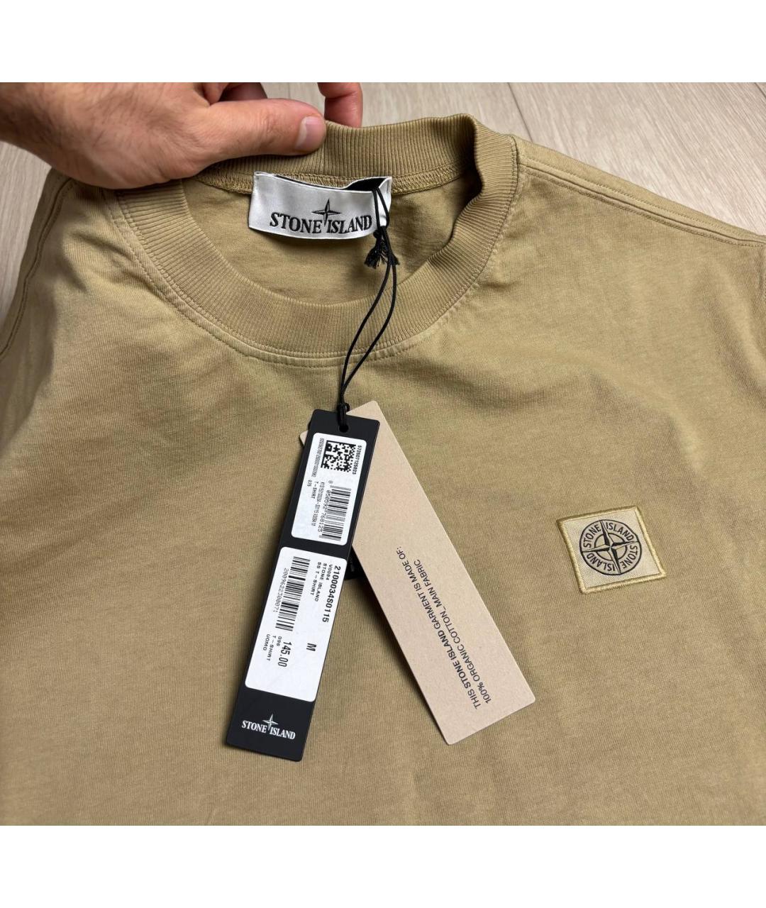 STONE ISLAND Горчичная хлопковая футболка, фото 8