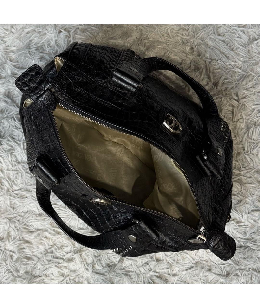ROBERTO CAVALLI Черная кожаная сумка с короткими ручками, фото 7