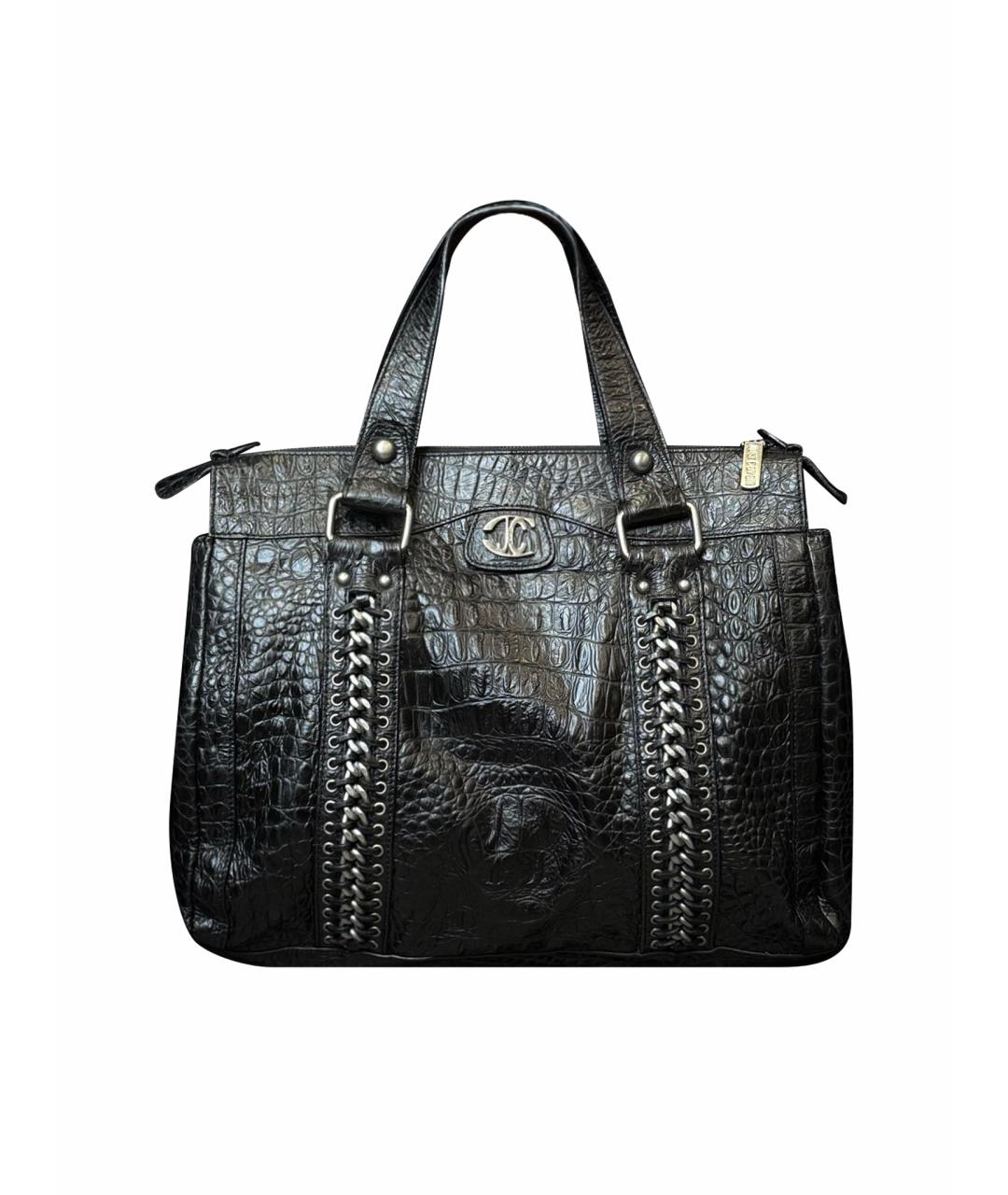 ROBERTO CAVALLI Черная кожаная сумка с короткими ручками, фото 1