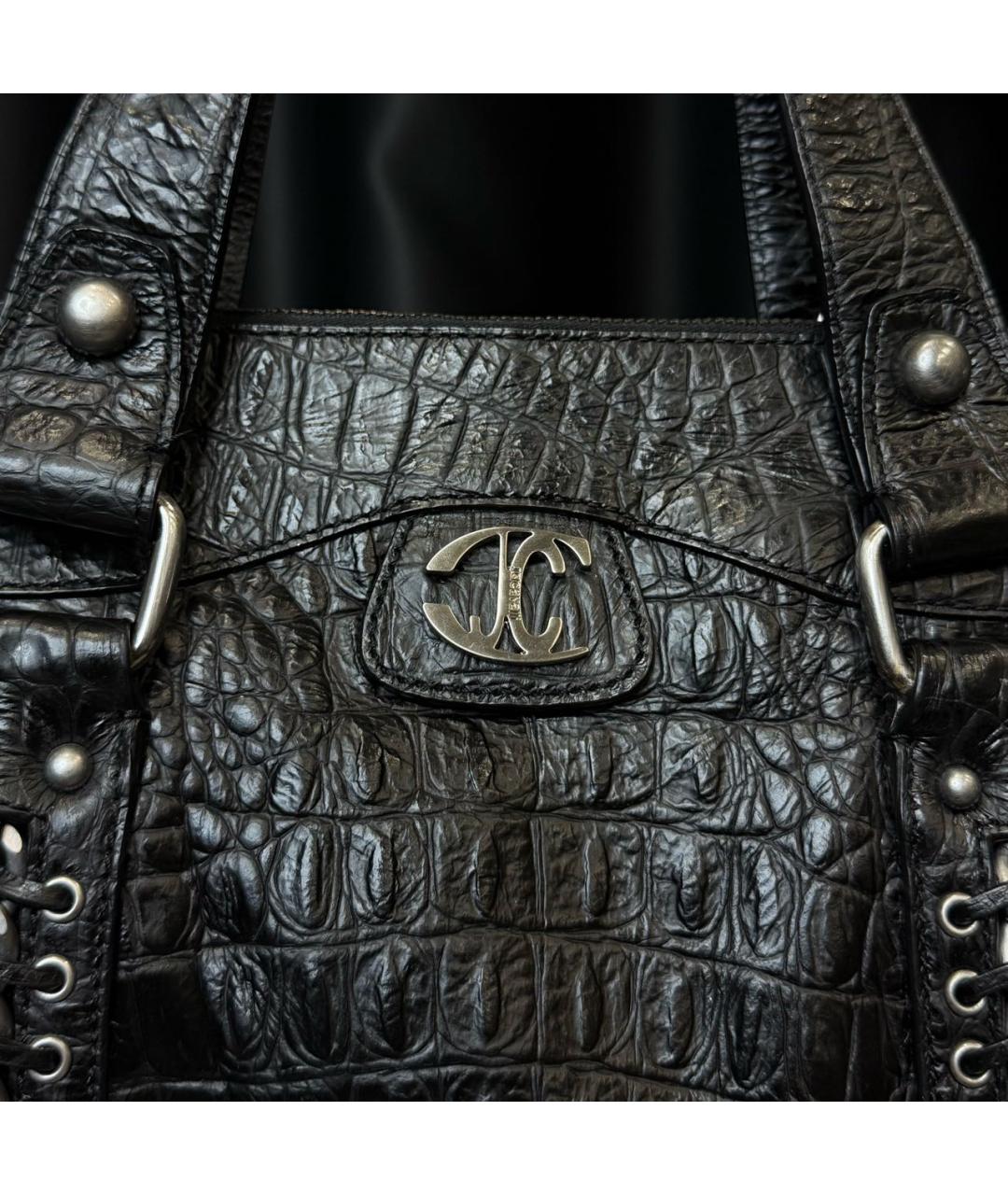 ROBERTO CAVALLI Черная кожаная сумка с короткими ручками, фото 4