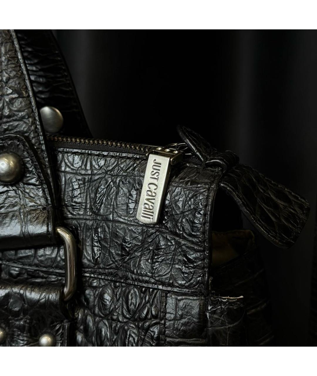 ROBERTO CAVALLI Черная кожаная сумка с короткими ручками, фото 5