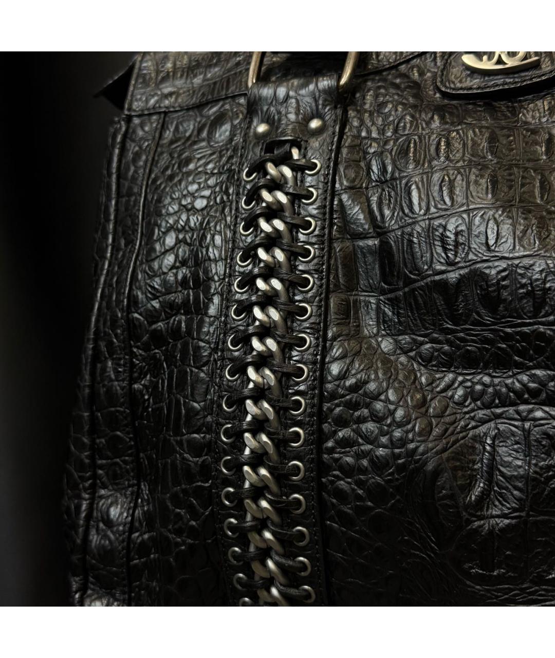 ROBERTO CAVALLI Черная кожаная сумка с короткими ручками, фото 3