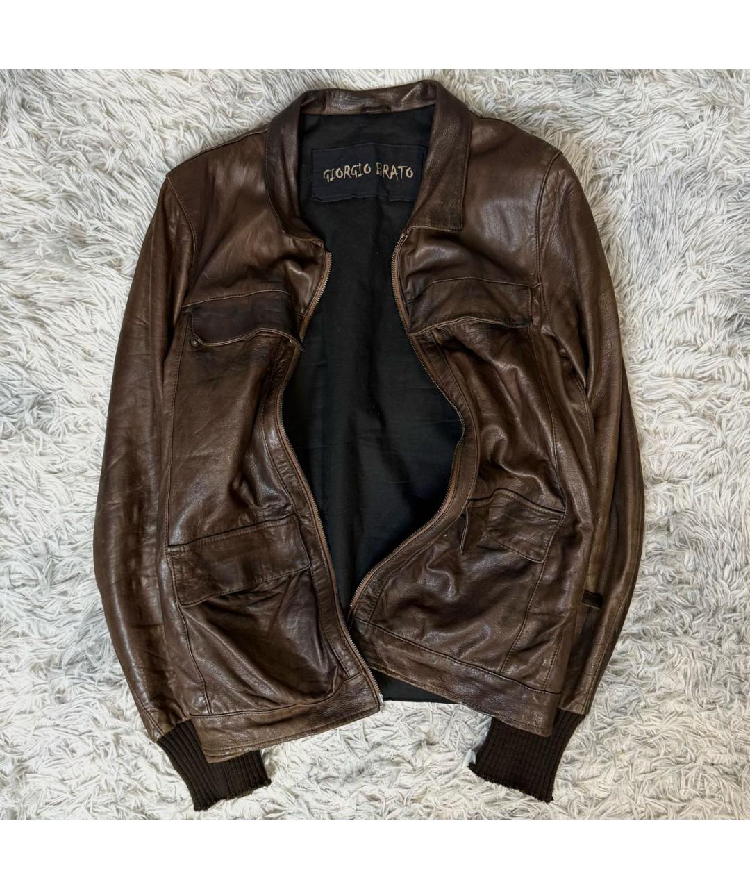 GIORGIO BRATO Коричневая кожаная куртка, фото 4